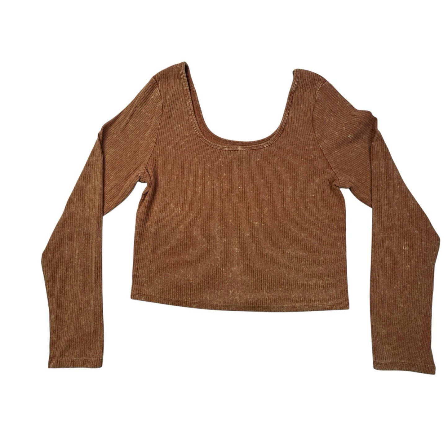 Wild Fable Women’s XXL Deep Orange Ribbed Crop Top Long Sleeve Stretch Casual