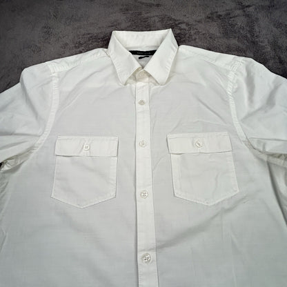 Perry Ellis Men’s White Button Down Shirt M Slim Fit 100% Cotton Roll Tab Sleeve