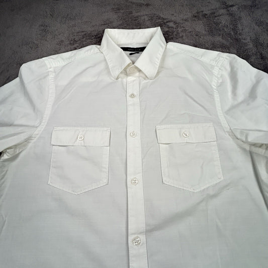 Perry Ellis Men’s White Button Down Shirt M Slim Fit 100% Cotton Roll Tab Sleeve