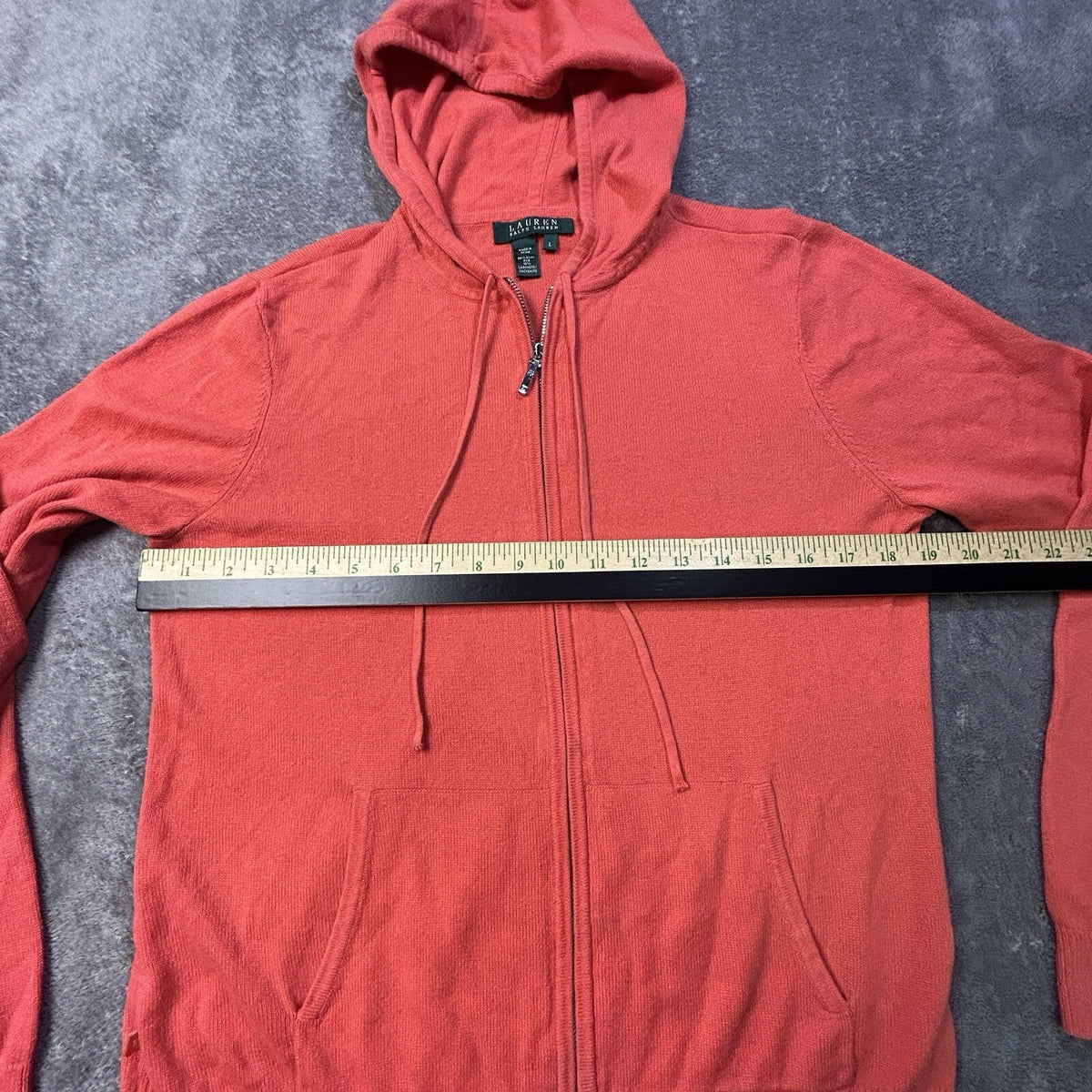 Lauren Ralph Lauren Silk Cashmere Hoodie Women L Full Zip Sweater Coral Orange