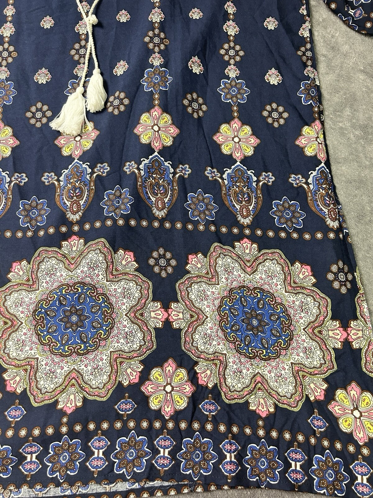 Halife Women’s XL Navy Boho Medallion Print Tunic Dress NWT 3/4 Sleeve