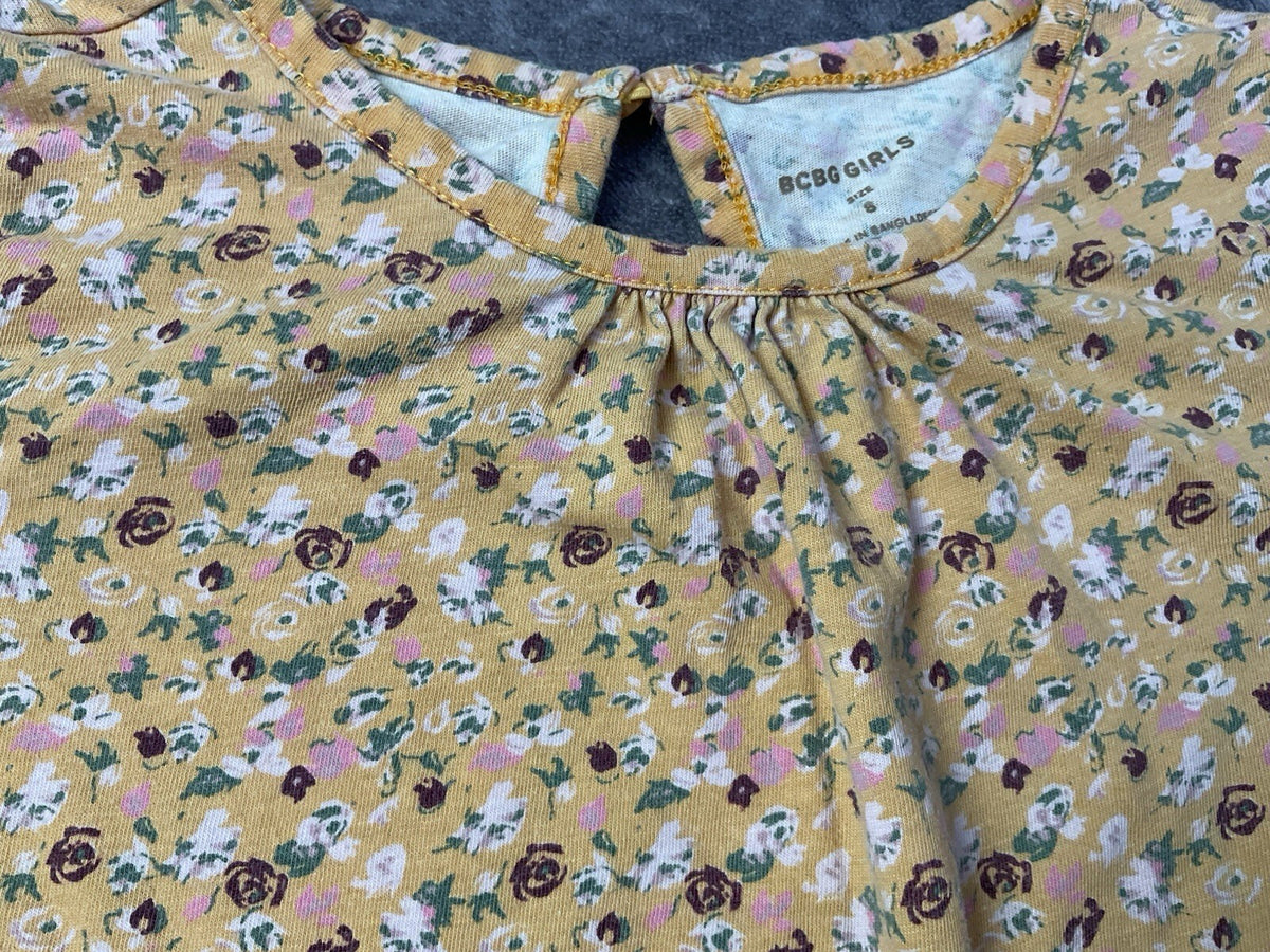 BCBG Girls Floral Long Sleeve Top Mustard Yellow Size 8 Keyhole Back Boho