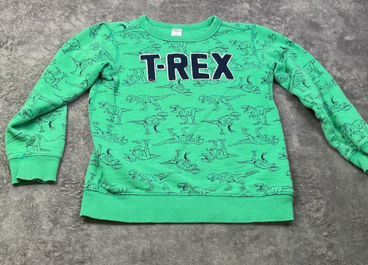 Carter's Boys T-Rex Dinosaur Sweatshirt Green Pullover Crewneck Size 8