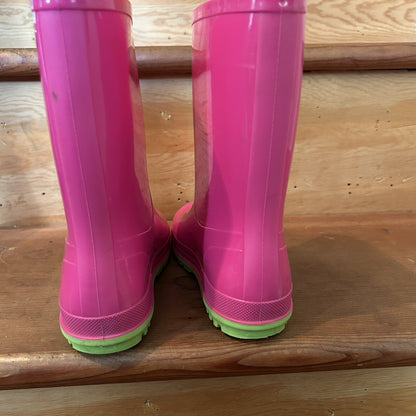 Kids Pink Green Rubber Rain Boots Size 13/1 Waterproof Made in Canada