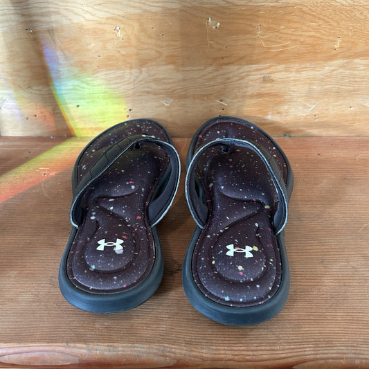 Under Armour Girls Flip Flops Size 3Y Black Galaxy Splatter Cushioned Sandals