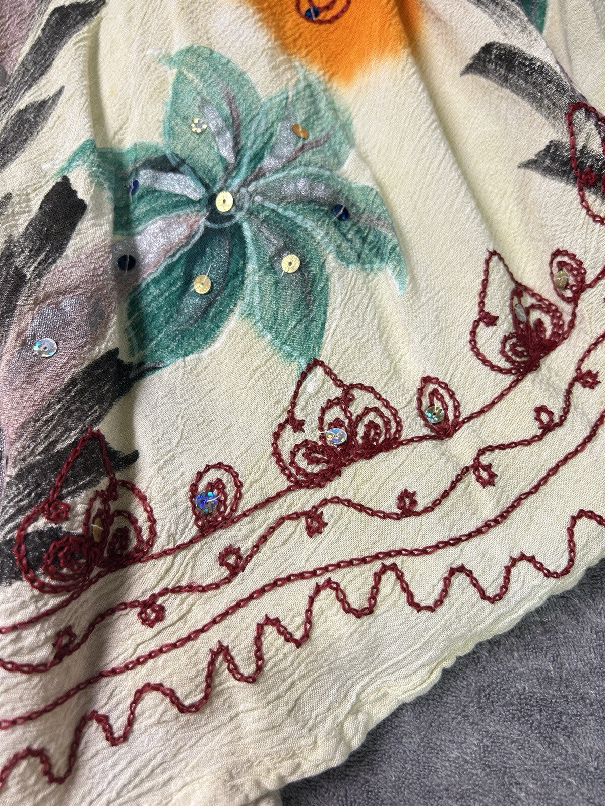 River Sun Women’s 3X Boho Dress Embroidered Sequin Floral Handkerchief Hem