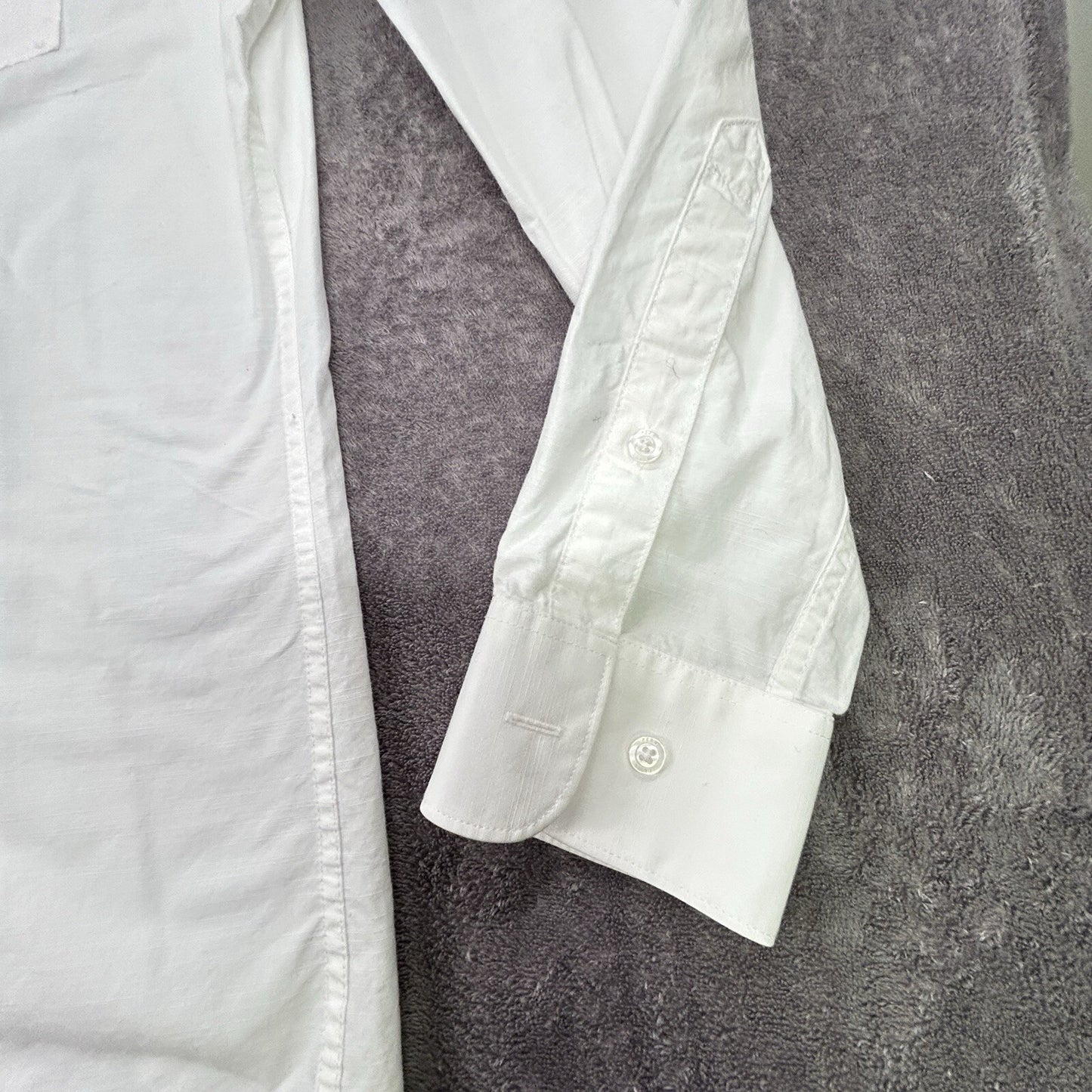 Perry Ellis Men’s White Button Down Shirt M Slim Fit 100% Cotton Roll Tab Sleeve