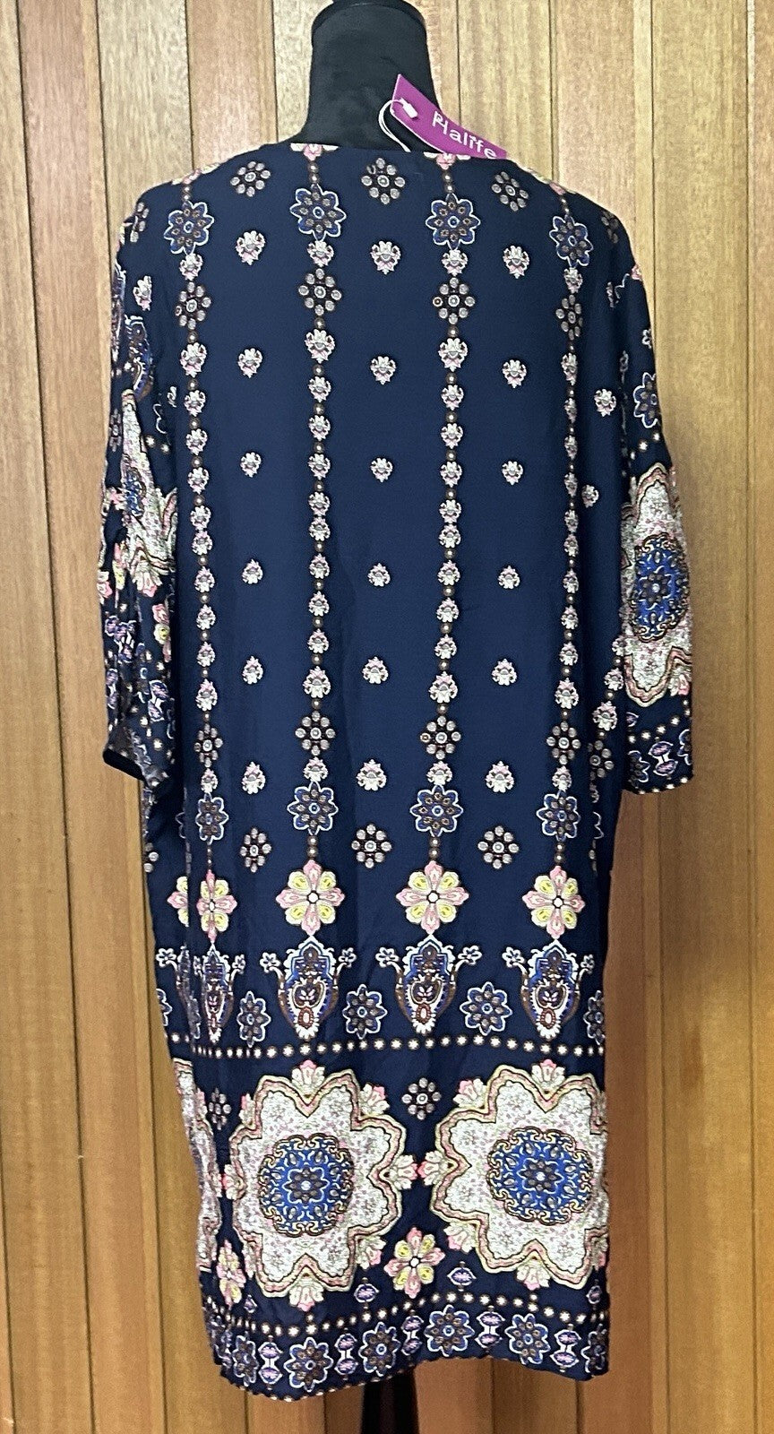 Halife Women’s XL Navy Boho Medallion Print Tunic Dress NWT 3/4 Sleeve