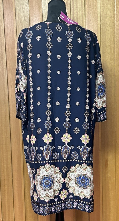 Halife Women’s XL Navy Boho Medallion Print Tunic Dress NWT 3/4 Sleeve