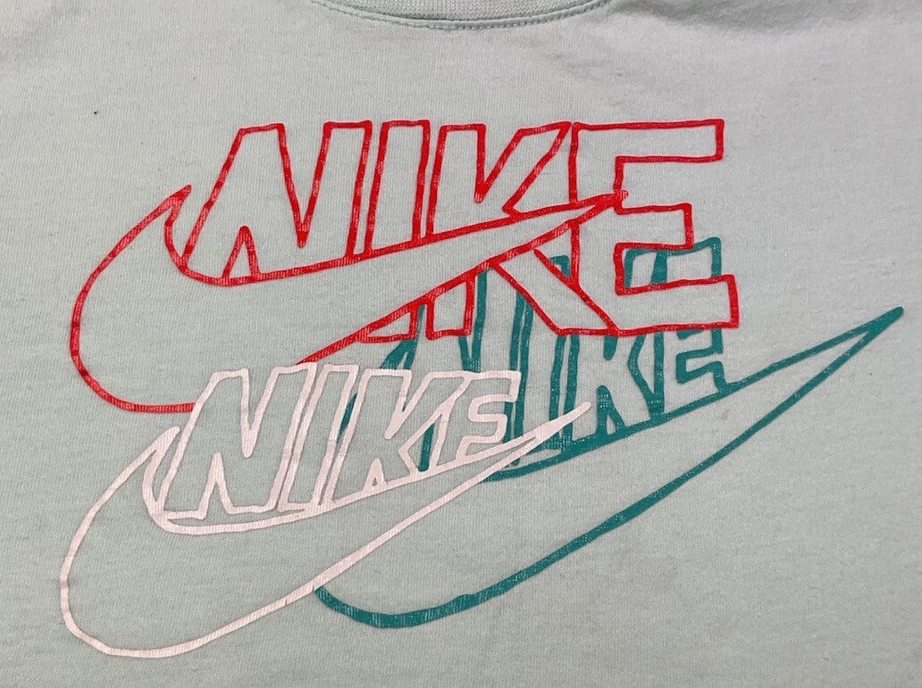 Nike Graphic T-Shirt Size Large 6-7 Mint Green Triple Swoosh Short Sleeve