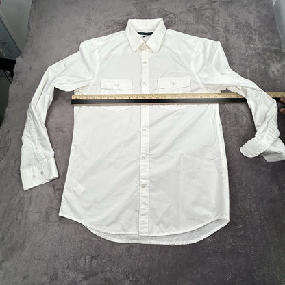 Perry Ellis Men’s White Button Down Shirt M Slim Fit 100% Cotton Roll Tab Sleeve