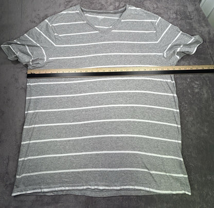 Old Navy Mens XXL Soft Washed V Neck T Shirt Gray White Stripe 100% Cotton