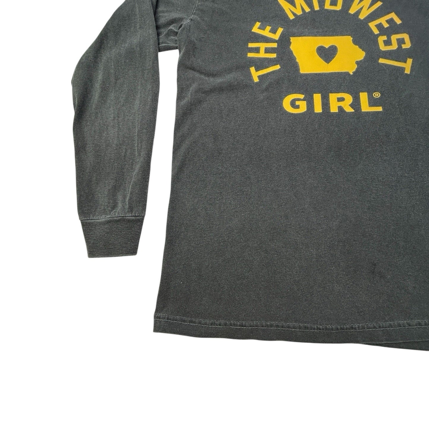 The Midwest Girl Iowa Long Sleeve Graphic T Shirt Charcoal Gray Women’s Small
