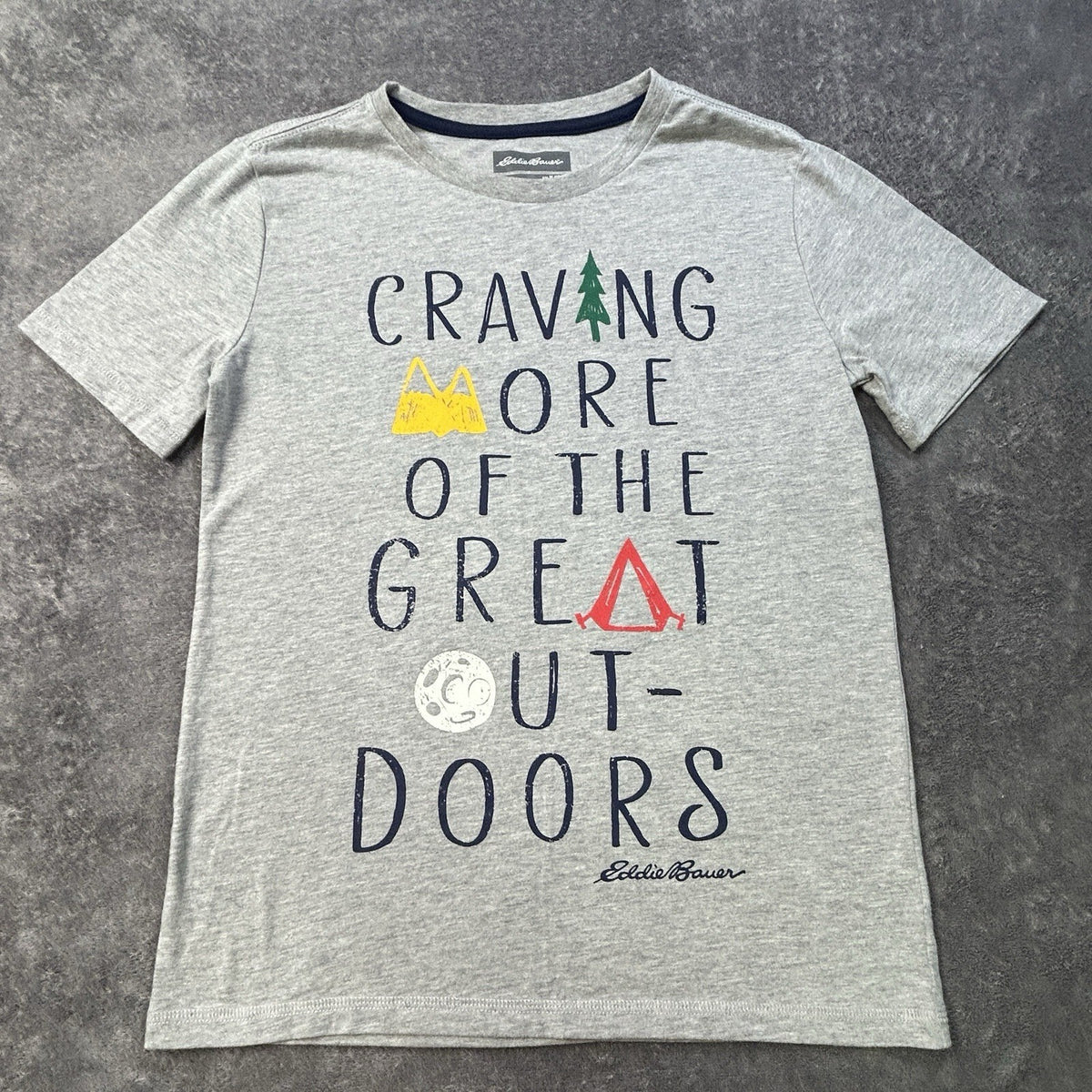 Eddie Bauer Kids M 10/12 Great Outdoors Graphic T-Shirt Gray Camping