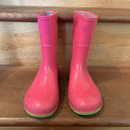 Kids Pink Green Rubber Rain Boots Size 13/1 Waterproof Made in Canada