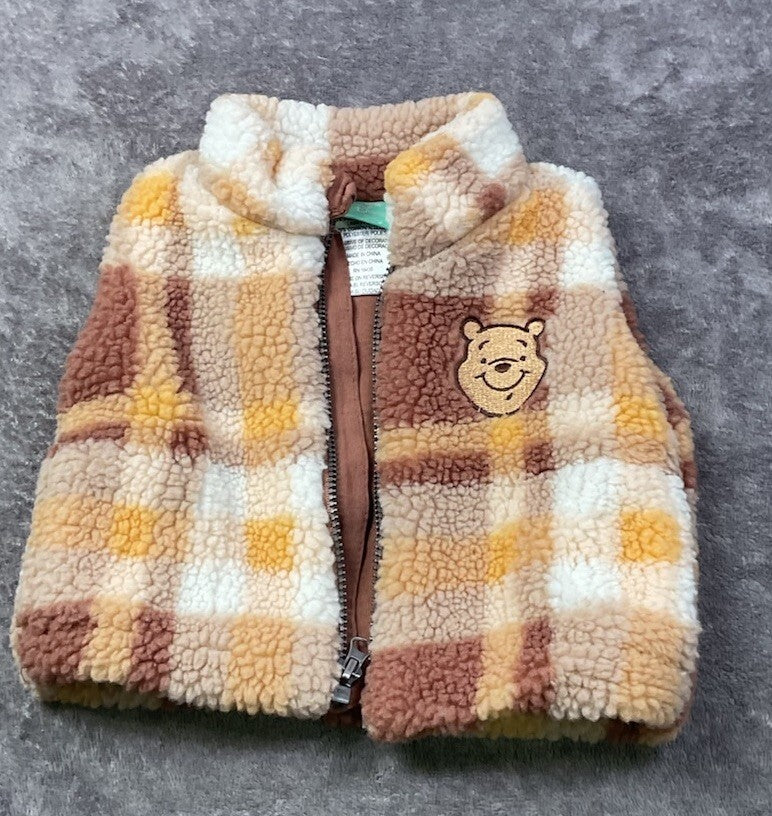 Disney Baby Winnie the Pooh Sherpa Plaid Zip Vest Newborn NB Teddy Fleece Jacket
