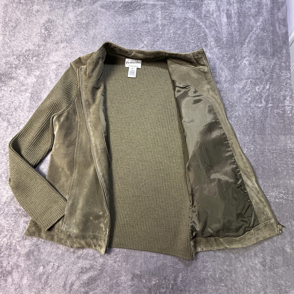 Pendleton Leather Merino Wool Zip Jacket Olive S