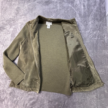 Pendleton Leather Merino Wool Zip Jacket Olive S