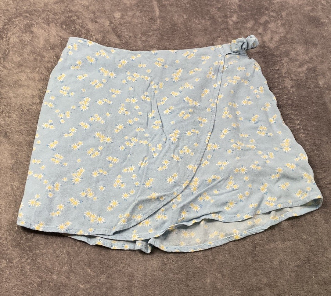 SO Girls Daisy Print Skort Size L 10/12 Blue Floral Pull On Shorts Skirt