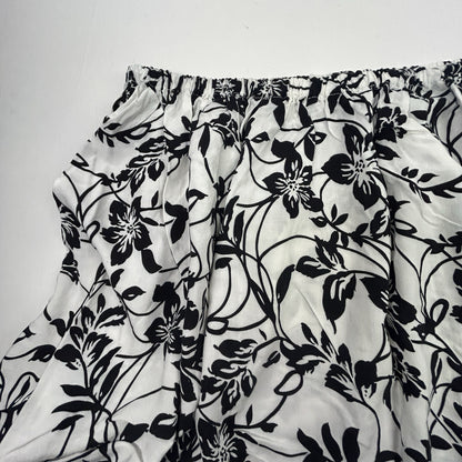 WD.NY Women's Black White Floral Maxi Skirt Size Large Rayon Pull On Boho