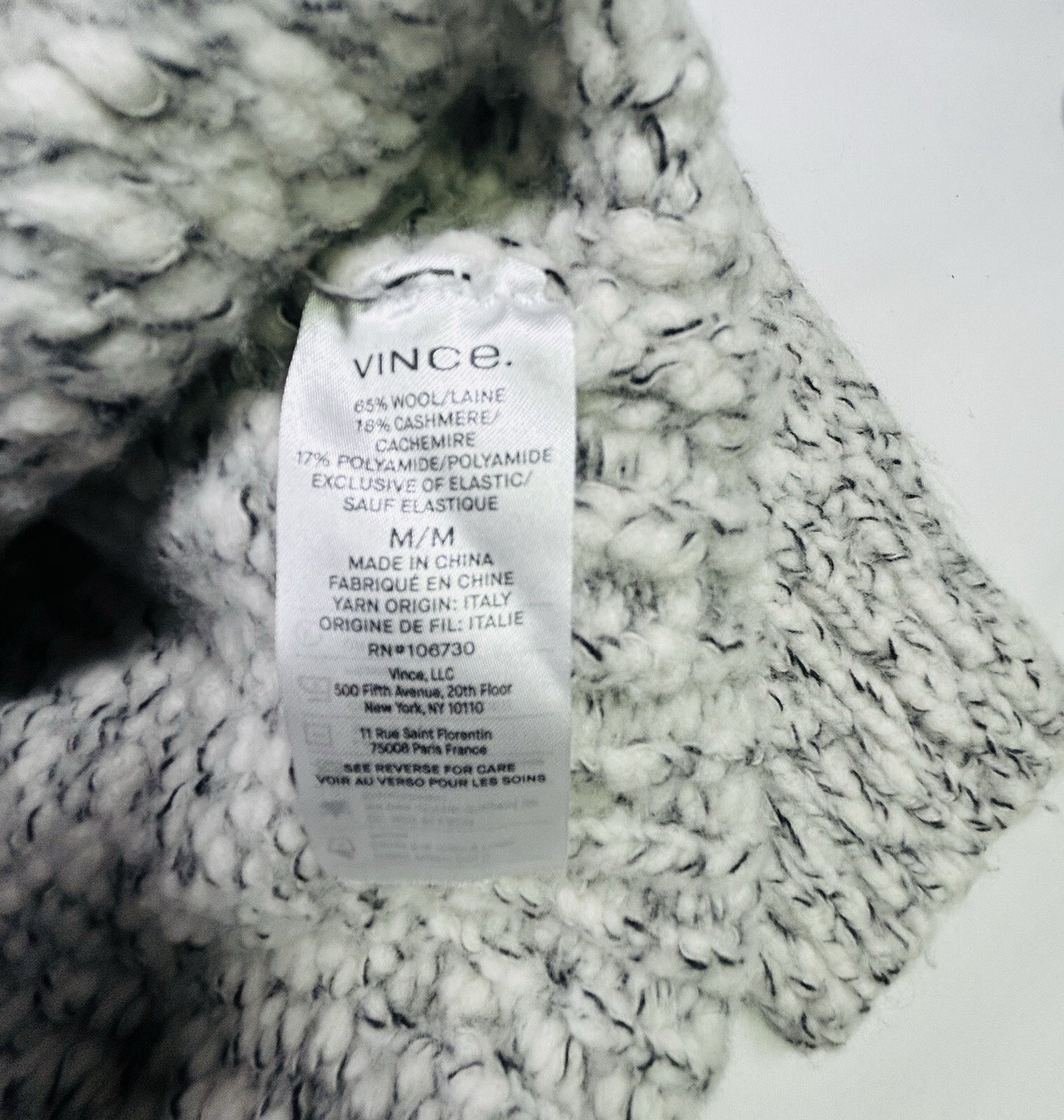 Vince Wool Cashmere Turtleneck Sweater M Chunky Knit Italian Yarn Ivory Gray