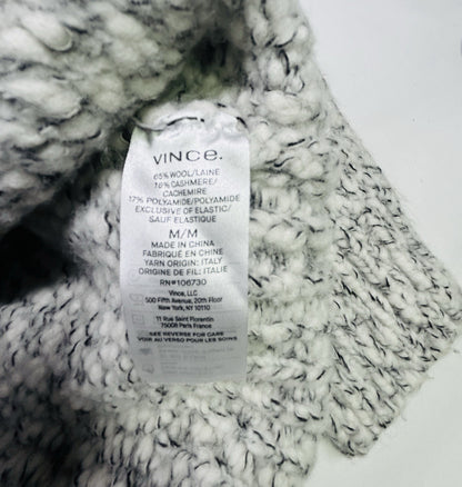 Vince Wool Cashmere Turtleneck Sweater M Chunky Knit Italian Yarn Ivory Gray