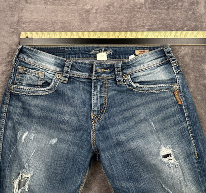 Silver Jeans Sam Womens 28 Low Rise Distressed Bootcut Jeans Medium Wash