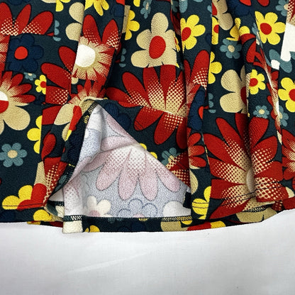 LuLaRoe Women's Large Floral Skirt Retro Red Blue Yellow Stretch A-Line Pull On