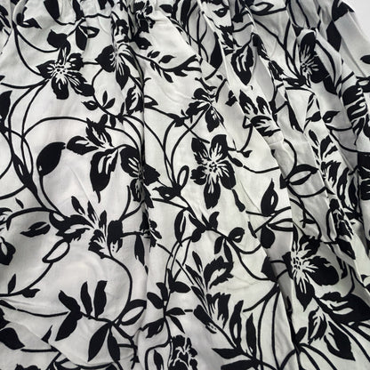 WD.NY Women's Black White Floral Maxi Skirt Size Large Rayon Pull On Boho