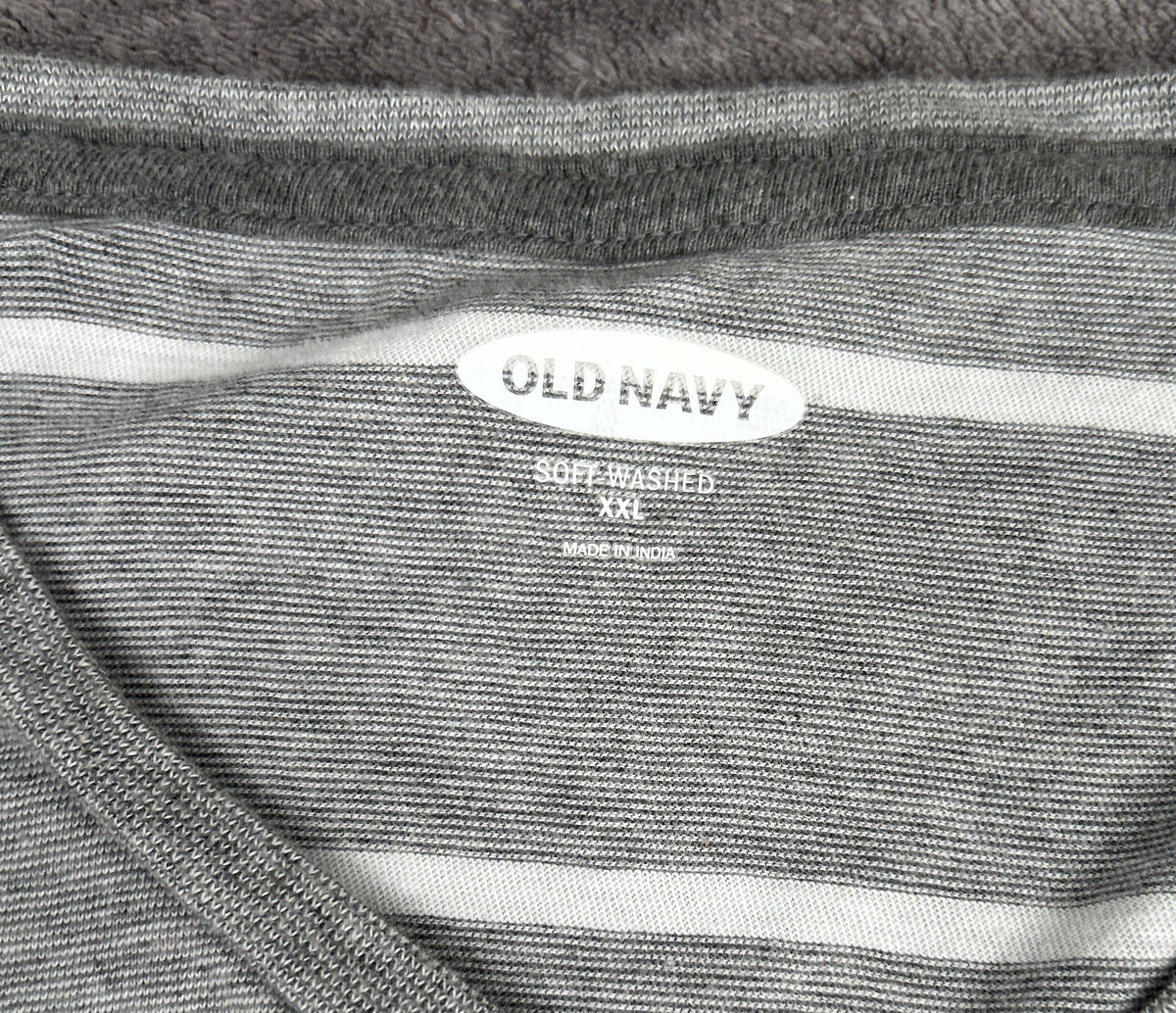 Old Navy Mens XXL Soft Washed V Neck T Shirt Gray White Stripe 100% Cotton