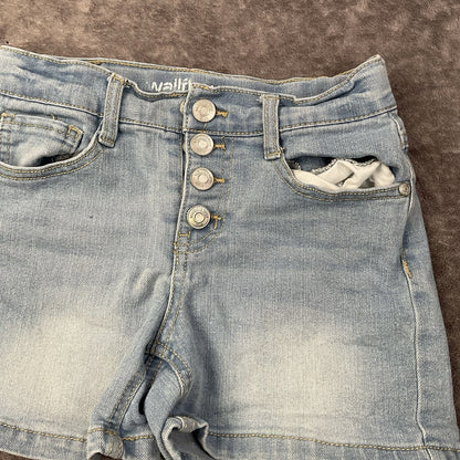 Wallflower Girls Light Wash Denim Shorts Button Fly Stretch Jean Shorts