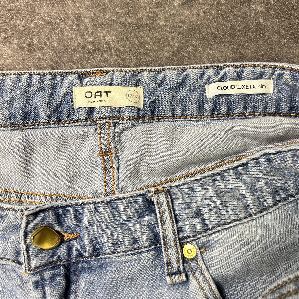 OAT New York Cloud Luxe Jeans Womens 12/31 High Rise Wide Leg Light Wash Denim
