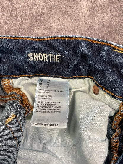 American Eagle Outfitters Girls Shortie Denim Shorts Size 00 Super Stretchy Dark