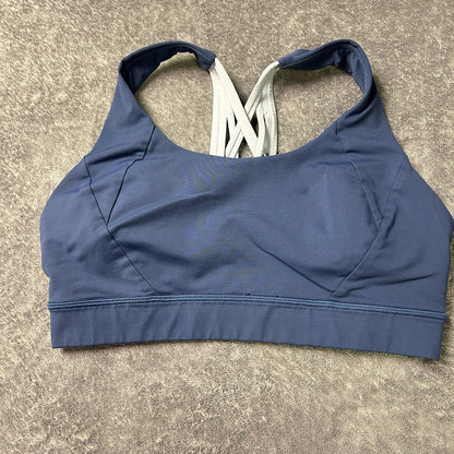 Lululemon Sports Bra Size 8 Navy Blue Strappy Back Two Tone