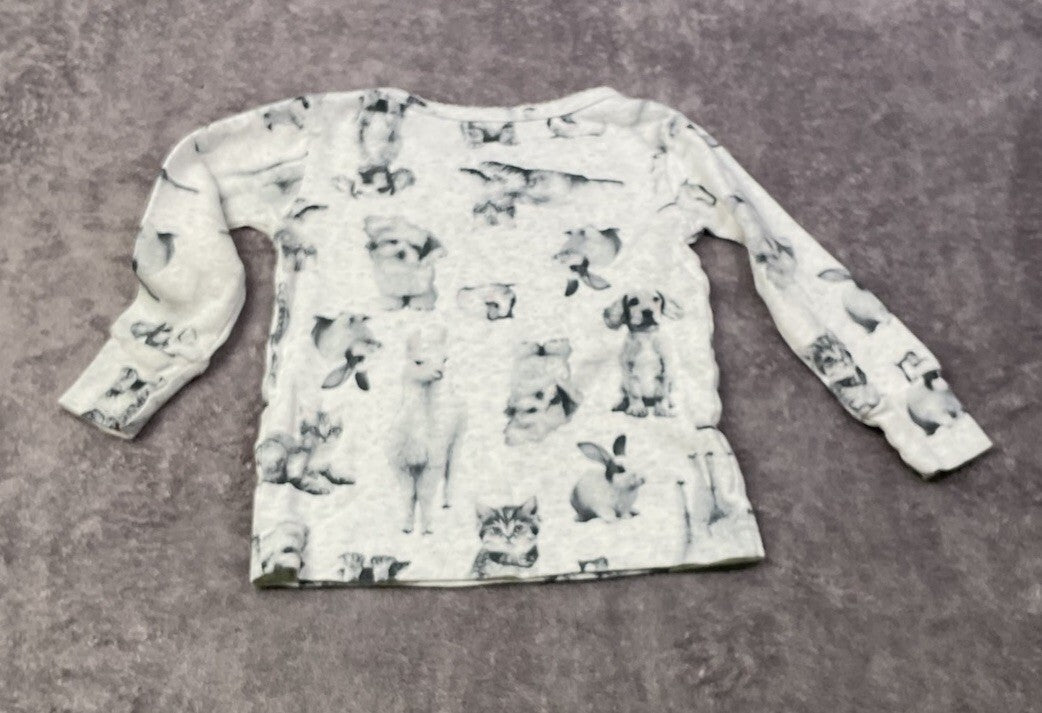 Carter's Girls 12M Gray Animal Print Long Sleeve Shirt Kittens Puppies Bunnies