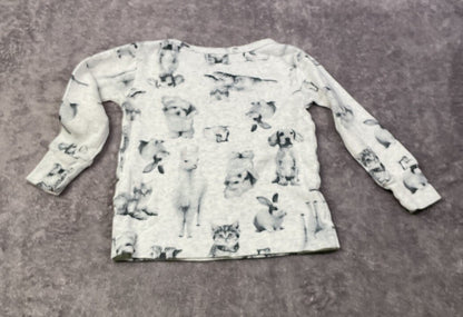 Carter's Girls 12M Gray Animal Print Long Sleeve Shirt Kittens Puppies Bunnies