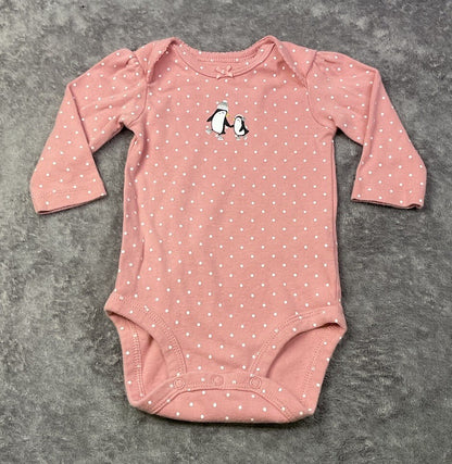 🐧 Carter's Pink Penguin Long Sleeve Bodysuit (3 Months)