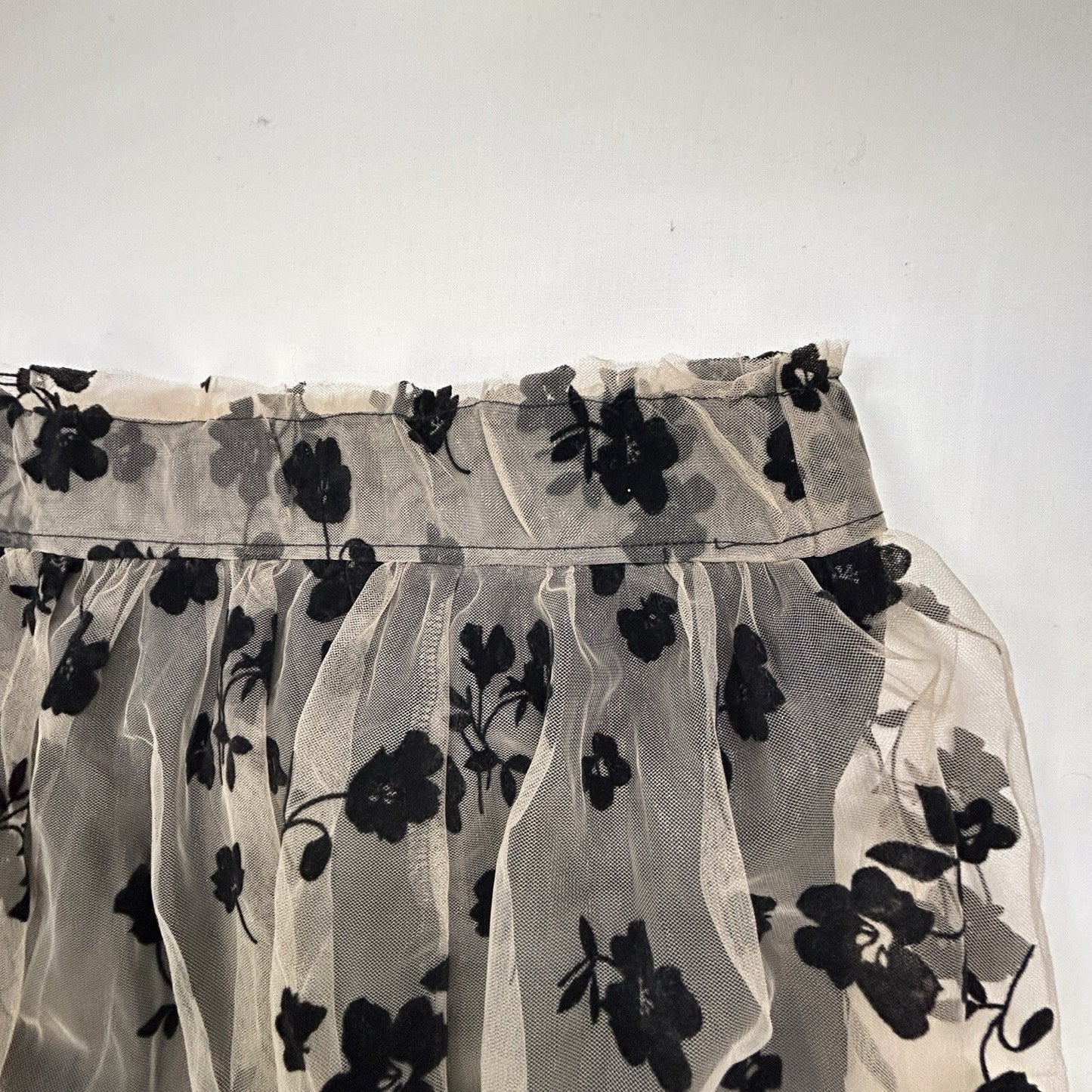 Cato Women's 22/24W Black Floral Mesh Tulle Midi Skirt Plus Size Layered Pull On