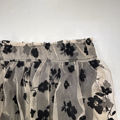 Cato Women's 22/24W Black Floral Mesh Tulle Midi Skirt Plus Size Layered Pull On