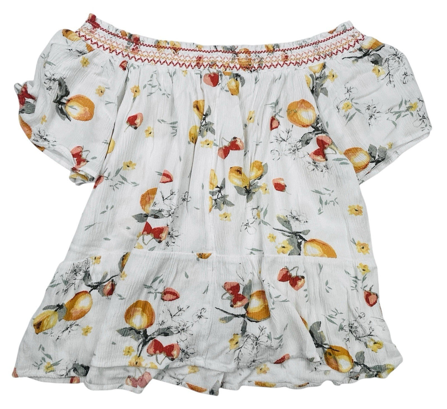 Maurices Off Shoulder Floral Peasant Blouse Womens Medium White Yellow Boho Top