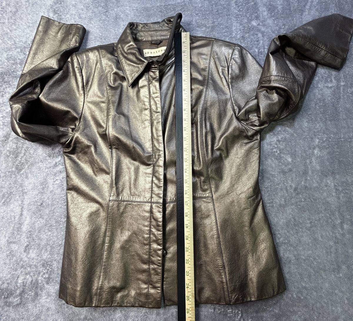 Apostrophe Metallic Leather Button Front Jacket Bronze