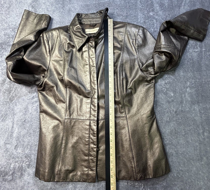 Apostrophe Metallic Leather Button Front Jacket Bronze