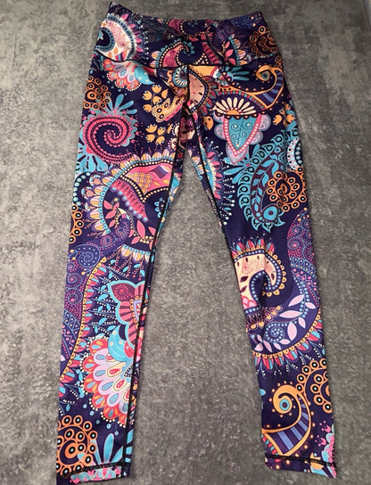 DOUPOD Women's XL Paisley Floral High Waisted Yoga Leggings Multicolor