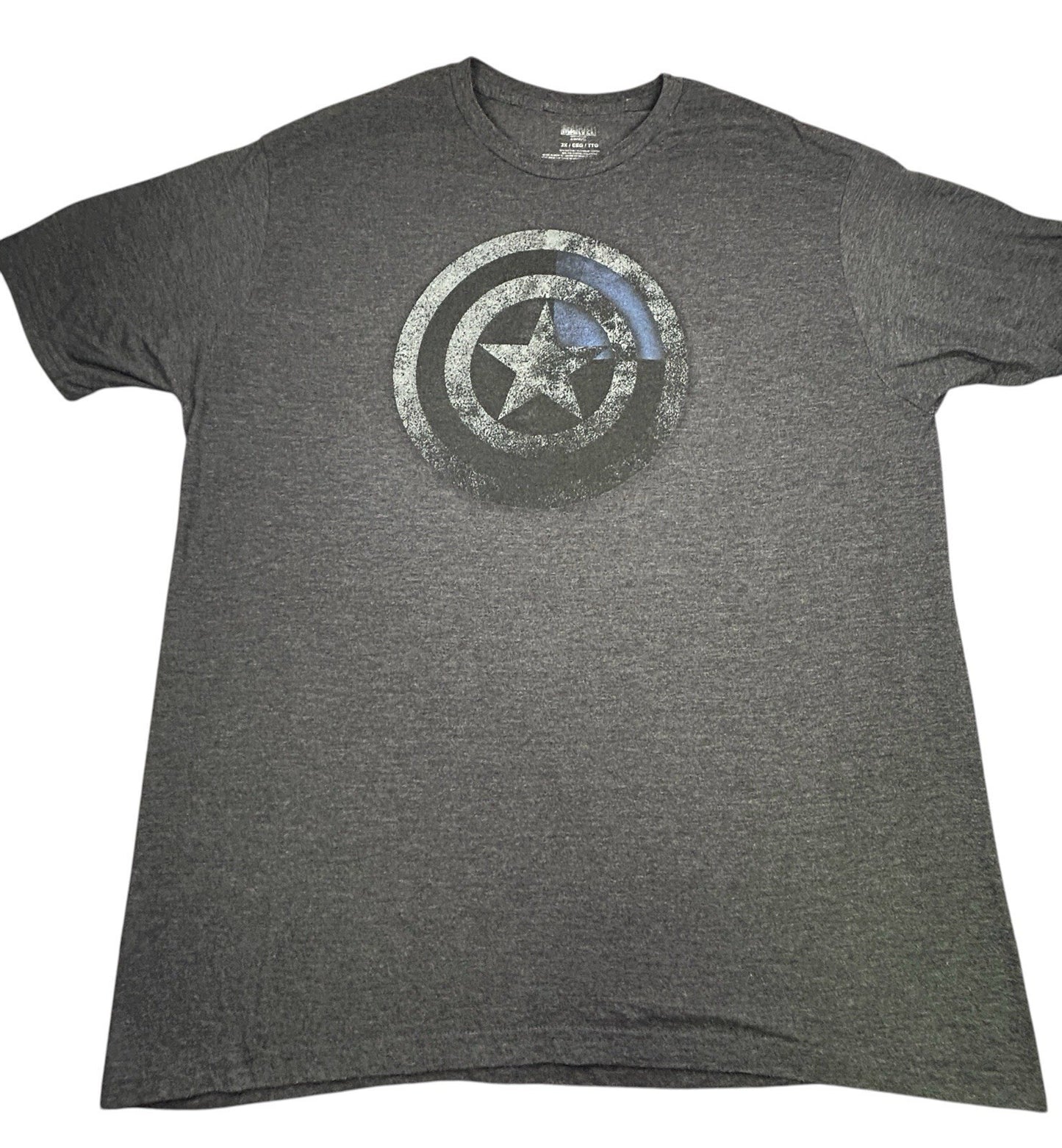 Marvel Captain America Mens 2XL T Shirt Shield Logo Gray Mad Engine Graphic Tee