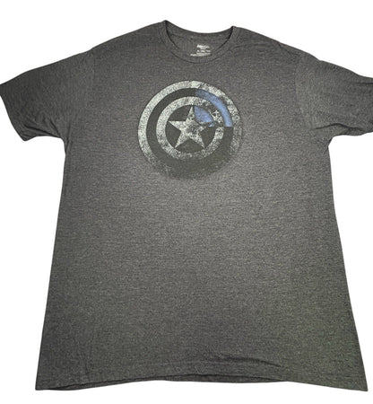 Marvel Captain America Mens 2XL T Shirt Shield Logo Gray Mad Engine Graphic Tee