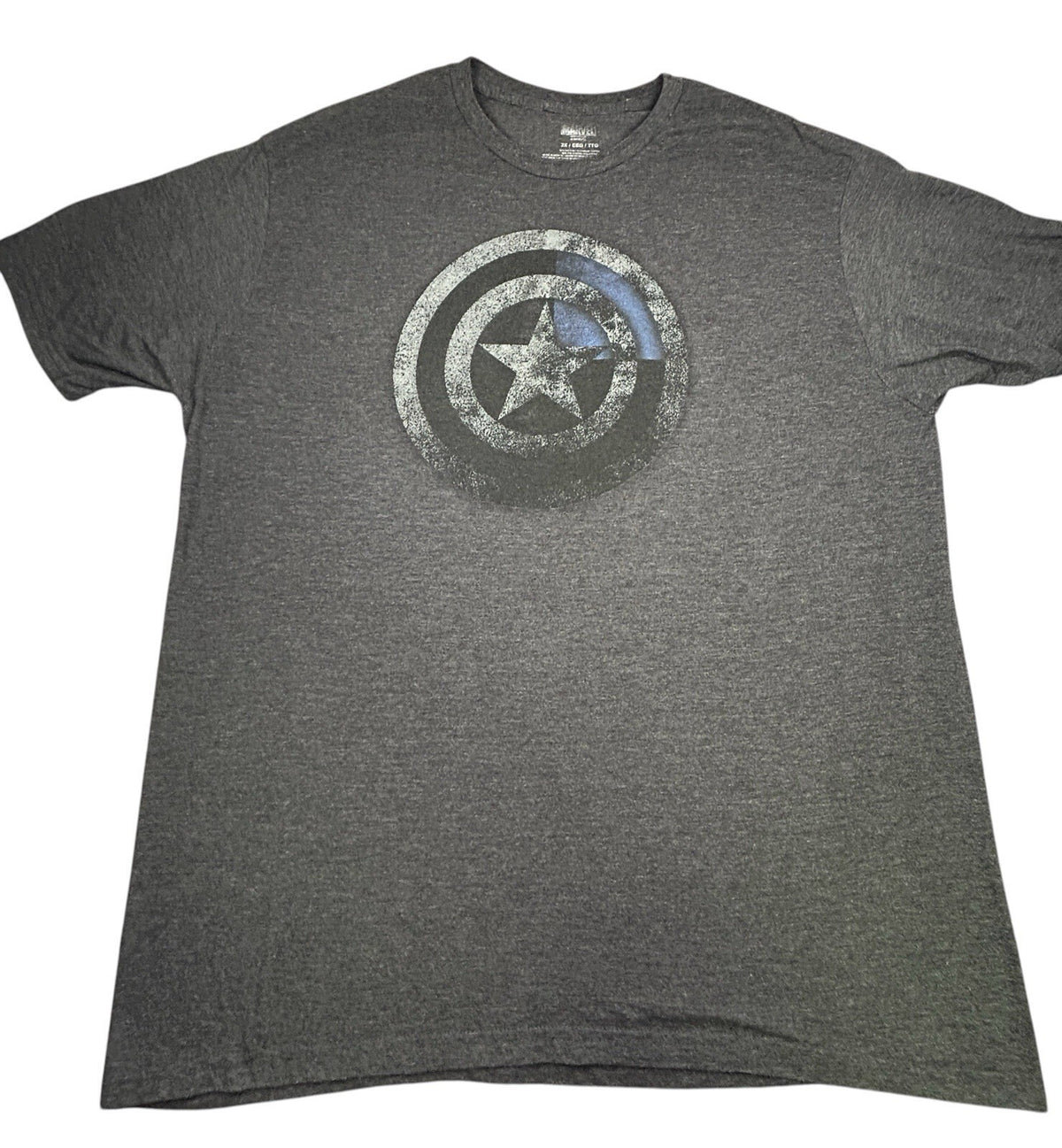 Marvel Captain America Mens 2XL T Shirt Shield Logo Gray Mad Engine Graphic Tee