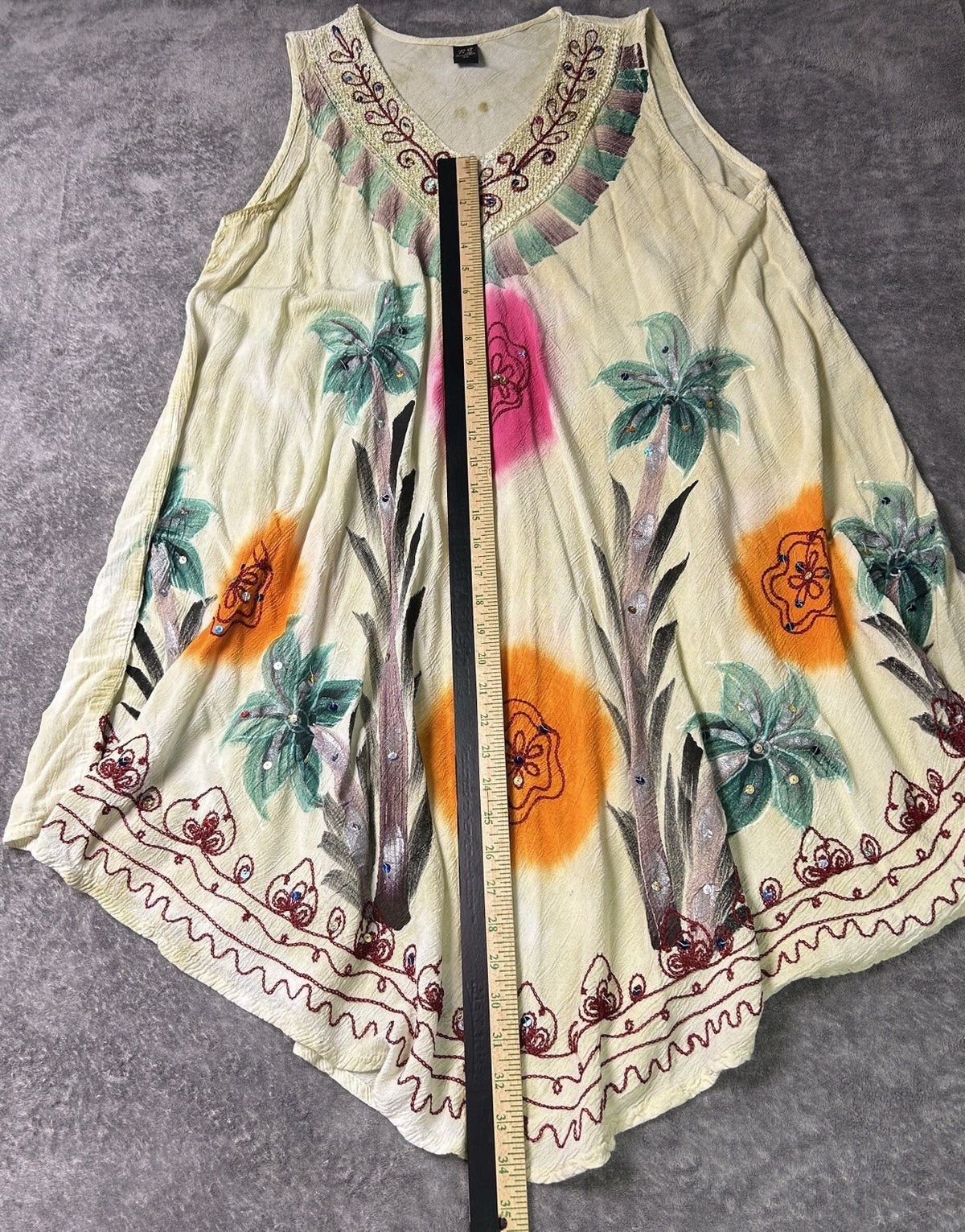 River Sun Women’s 3X Boho Dress Embroidered Sequin Floral Handkerchief Hem