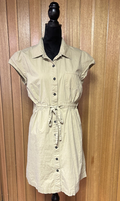 Merona Women’s XL Khaki Button Front Shirt Dress Tie Waist Pockets