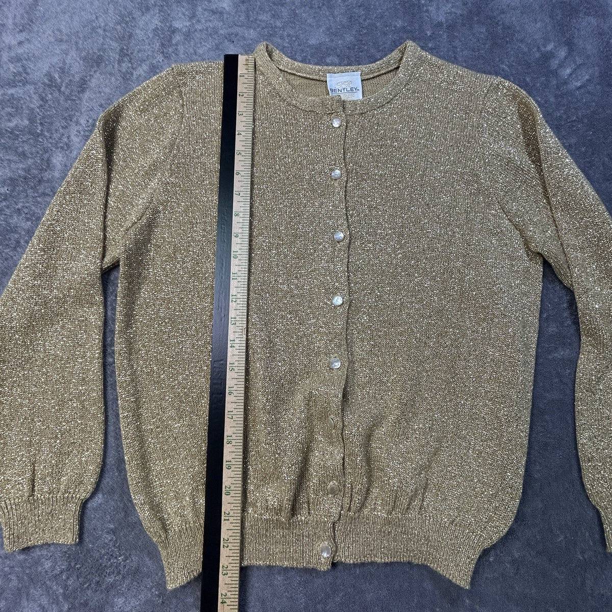 Vintage Bentley Cardigan Metallic Knit Gold Medium