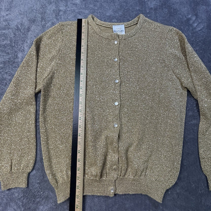 Vintage Bentley Cardigan Metallic Knit Gold Medium